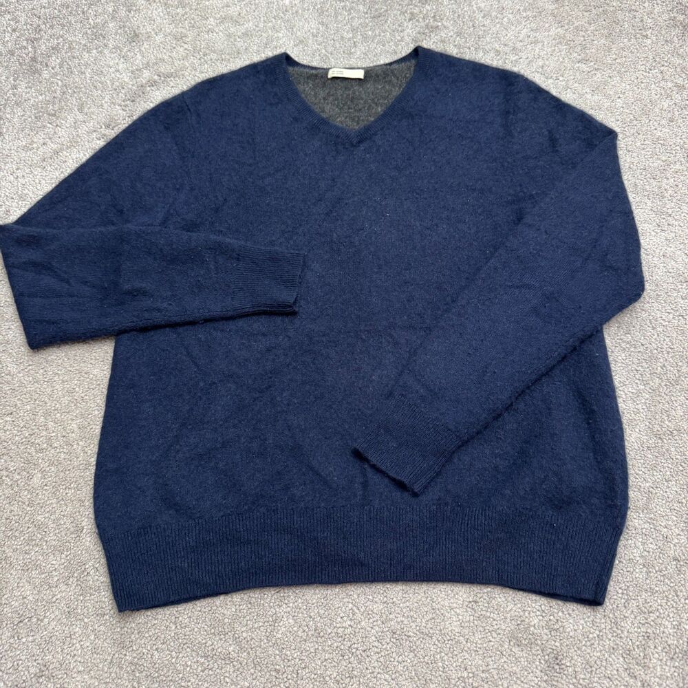 Nordstrom 100% Cashmere V-Neck Knit Long Sleeve Sweater Mens Medium Navy Blue